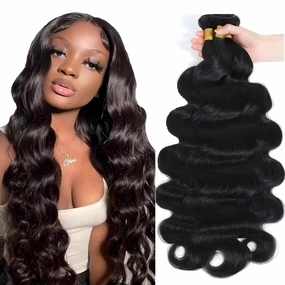 Human Hair Bundles Natural Black Color Brazilian Unprocessed Virgin Human Hair Quick Weave Extensions (26 28 30 Inch Natural Body Wave)