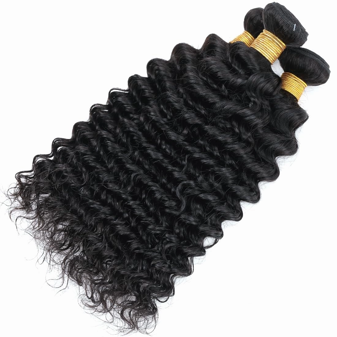 Human Hair Bundles Natural Black Color Deep Wave Brazilian Unprocessed Virgin Human Hair Quick Weave Extensions (08 10 12 Inch Natural Deep Wave)