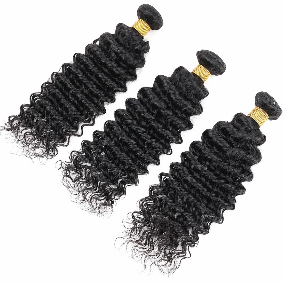 Human Hair Bundles Natural Black Color Deep Wave Brazilian Unprocessed Virgin Human Hair Quick Weave Extensions (08 10 12 Inch Natural Deep Wave)