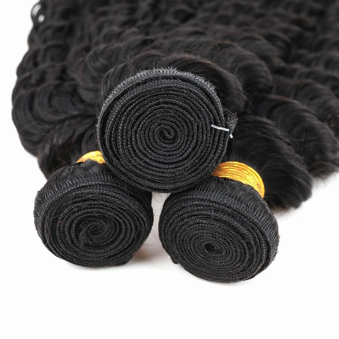 Human Hair Bundles Natural Black Color Deep Wave Brazilian Unprocessed Virgin Human Hair Quick Weave Extensions (08 10 12 Inch Natural Deep Wave)