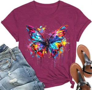 Hummingbird Shirt for Women Funny Women's Flower Graphic Tees Cute Bird Lover Short Sleeve Shirts ﻿