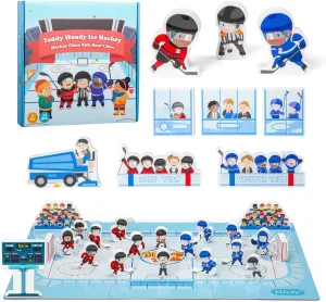 Ice Hockey Blocks Toy Playset, Wooden Hockey Action Figures with Assembly Hockey Rink , Hockey Learning Toys, Mini Hockey Games, Hockey Player Figurines, Gift for Baby Toddlers Kids Children