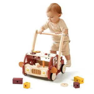 IEATFO Wooden Baby Walker Adjustable Height with Tool Bench and Toy Storage Wagon - Multifunctional Toddler Push Walker Ergonomically Designed for Natural Walking - 3  Years of Continuous Use