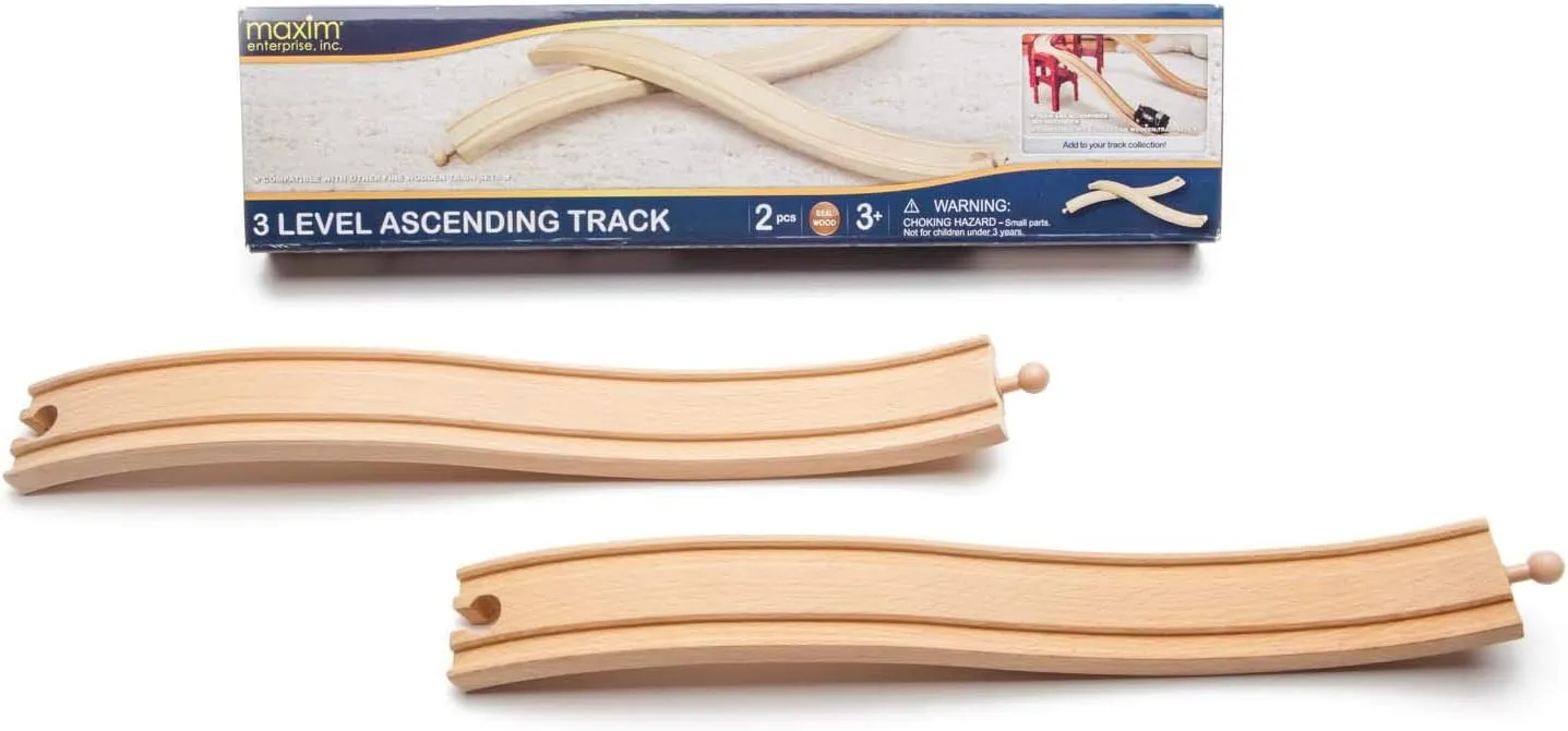 inc. 3 Level Ascending Wooden Train Track, Wooden Track Pieces Creates Double Ascending and Descending, Reversible Tracks, 2 Piece Pack Compatible with Major Brands