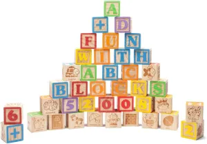 inc. Jumbo Wooden ABC Blocks for Toddler Learning, Baby Shower Decoration, Engraved Alphabet and Number Blocks to Stimulate Learning, Creativity, Early Development, 40Pcs