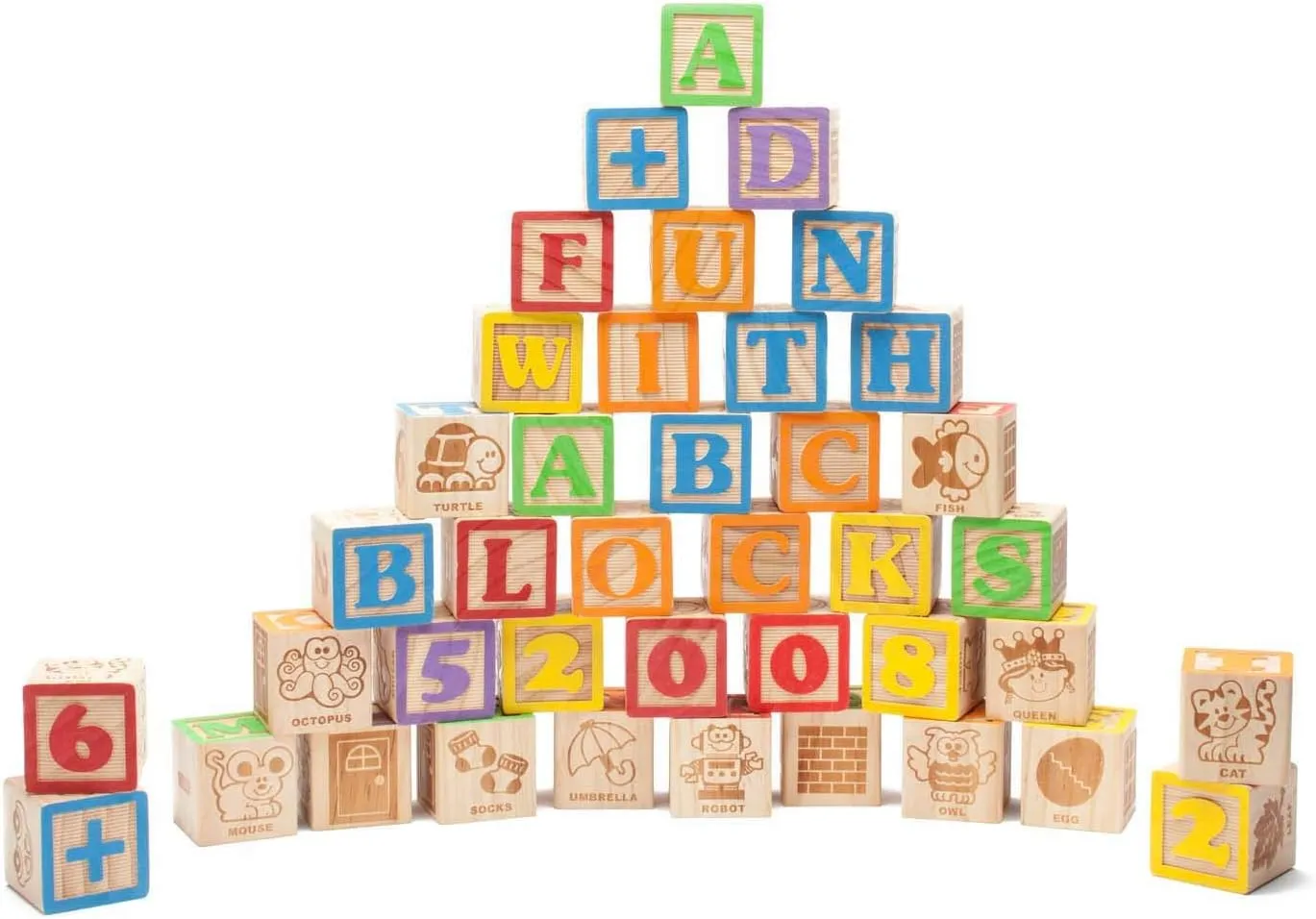 inc. Jumbo Wooden ABC Blocks for Toddler Learning, Baby Shower Decoration, Engraved Alphabet and Number Blocks to Stimulate Learning, Creativity, Early Development, 40Pcs