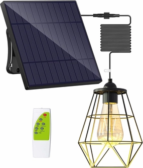intelamp Solar Pendant Lights Indoor Outdoor, 4000mAh Gazebo Shed Chandeliers with Remote Dust to Dawn Mode 16.4Ft Hanging Lighting Interior for Outside Barns Toolsheds Chicken Coop