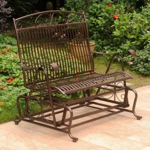 International Caravan Mandalay Iron Double Glider Bench Seat Hammered Bronze