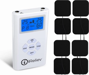 iReliev TENS Unit Electronic Pulse Massager & (8) Electrodes Pain Relief Bundle - Original TENS Unit with Extra TENS Unit Pads.