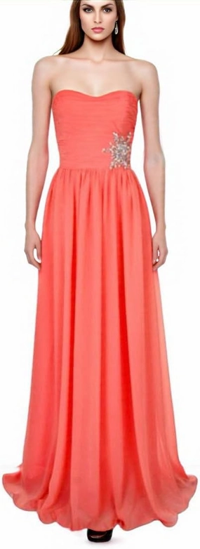 Isla Coral Strapless, Rhinestone Embellished, Maxi Dress