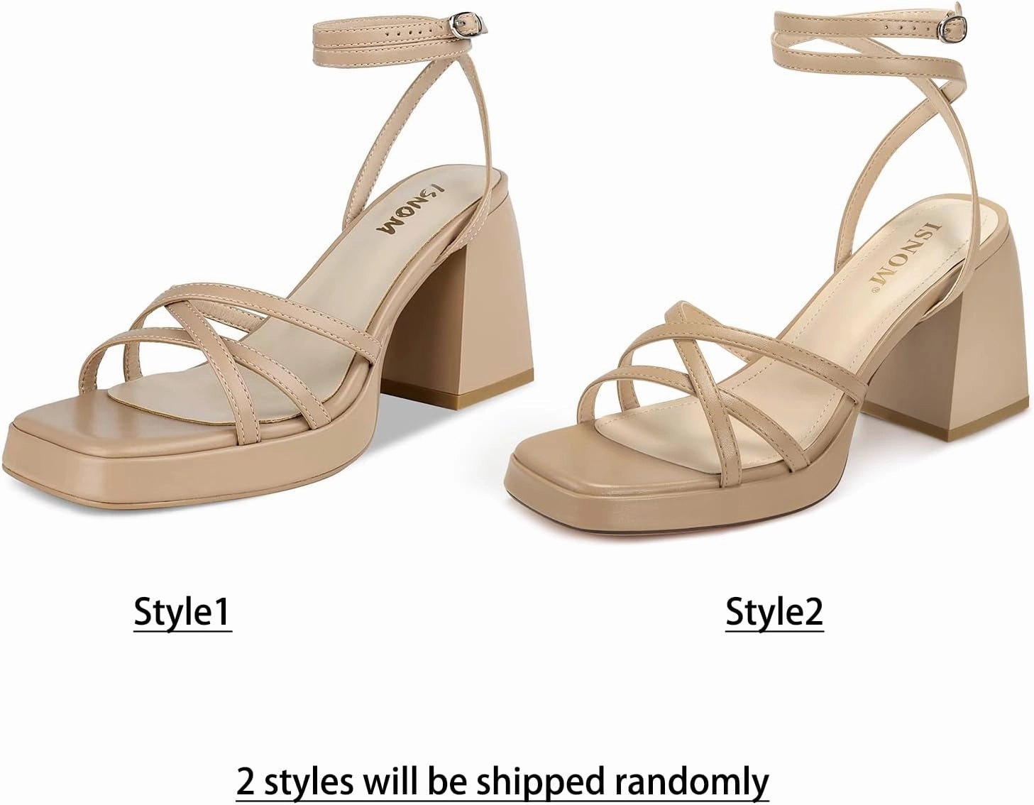ISNOM Platform Heels for Women Comfortable Strappy Heels Short Block Chunky Sandals Ankle Strap Simple Summer Heeled Sandals Square Open Toe for Wedding Work Party Dressy Prom