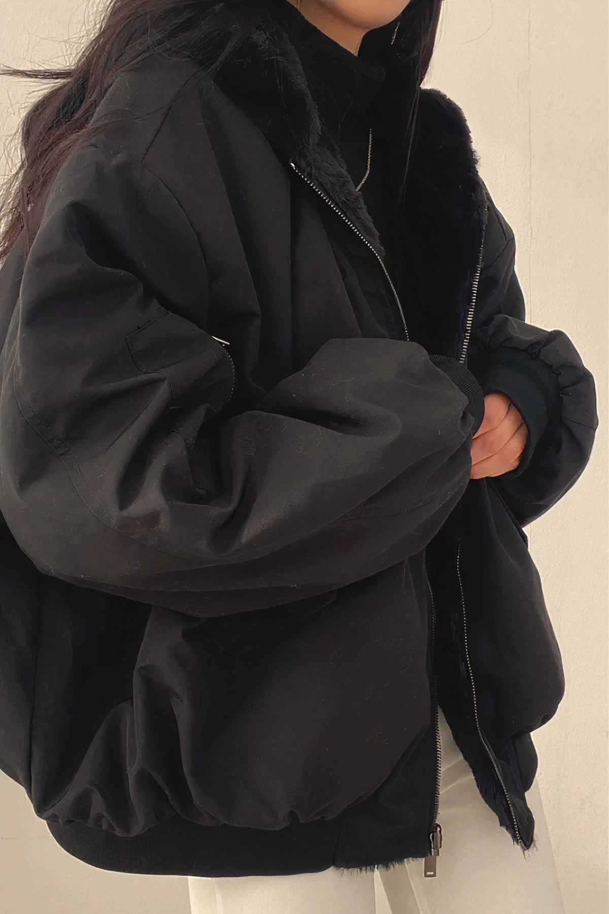 Ivory Faux Fur Oversized Fluffy Women's Winter Coat