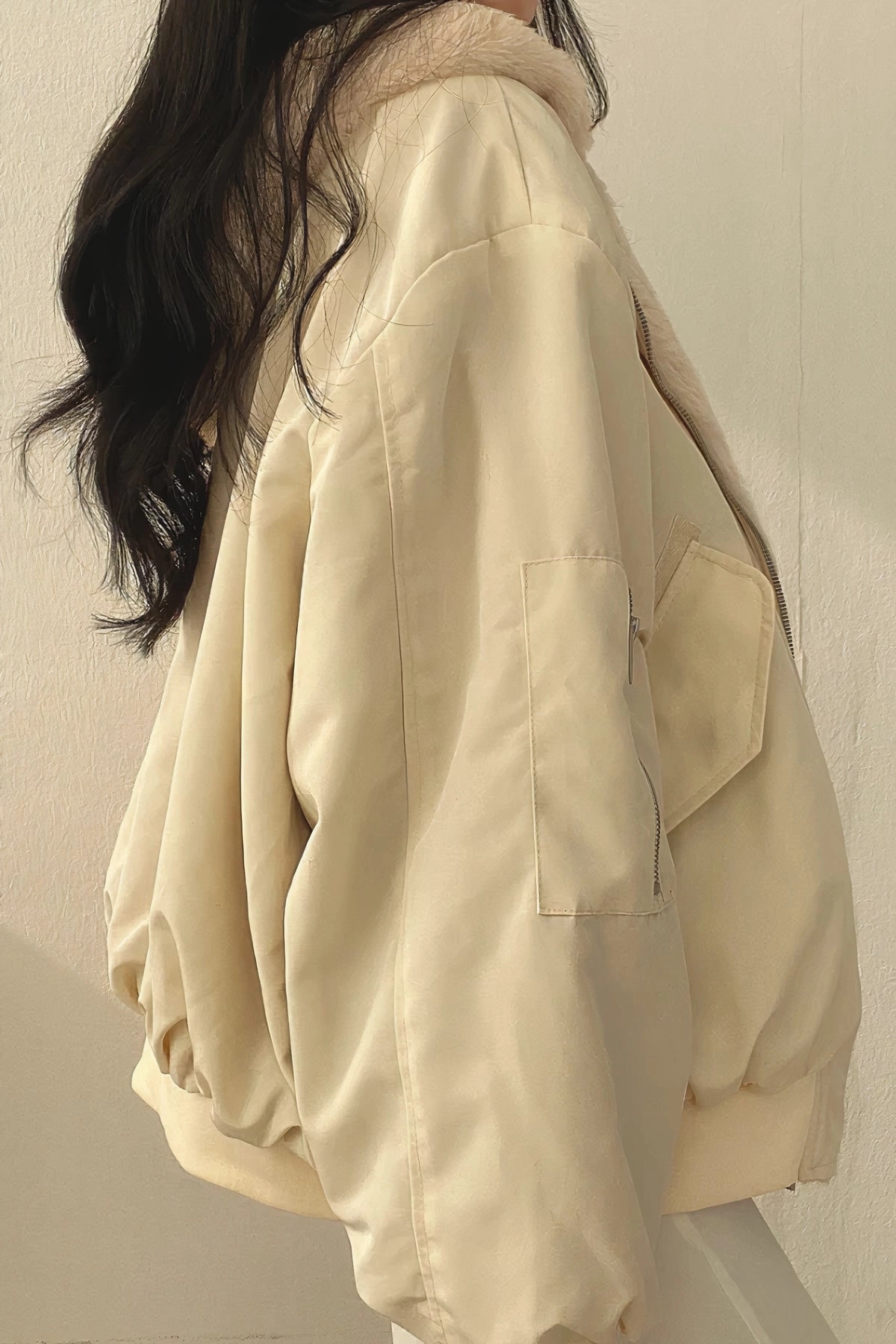 Ivory Faux Fur Oversized Fluffy Women's Winter Coat