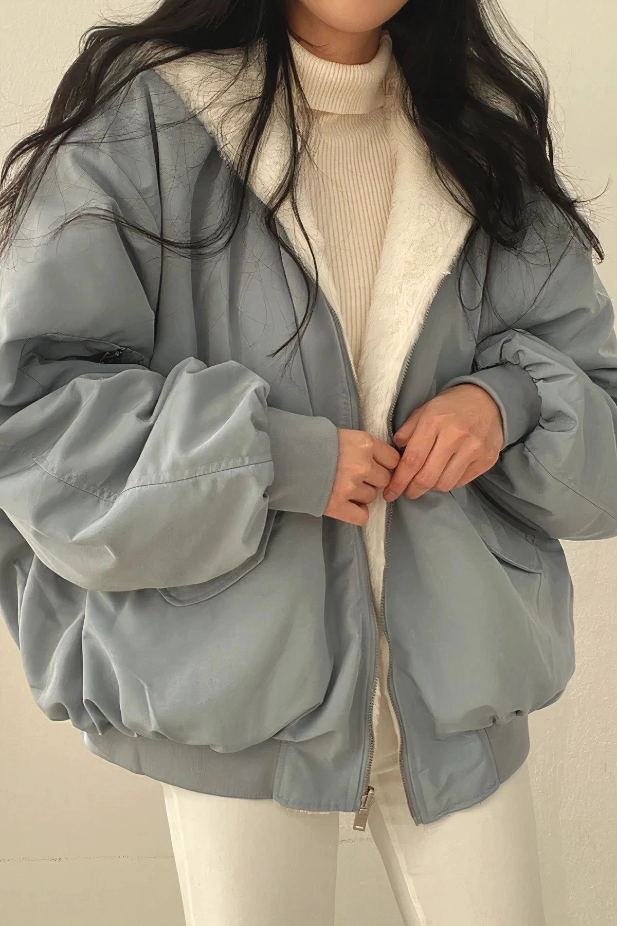 Ivory Faux Fur Oversized Fluffy Women's Winter Coat