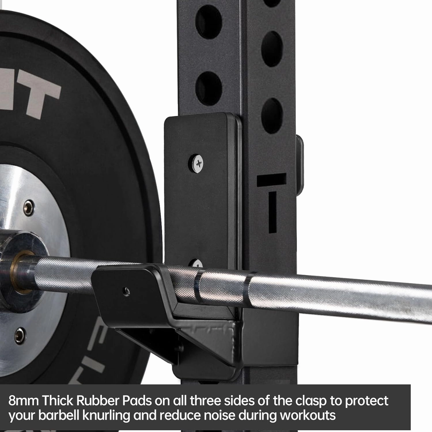 J Hooks for 2" x 2" Power Rack, Rubber Pad J-Hook for Power Cage, Bottom Reinforced Steel J Cups for Squat Rack, Heavy Duty Barbell Holder, Black
