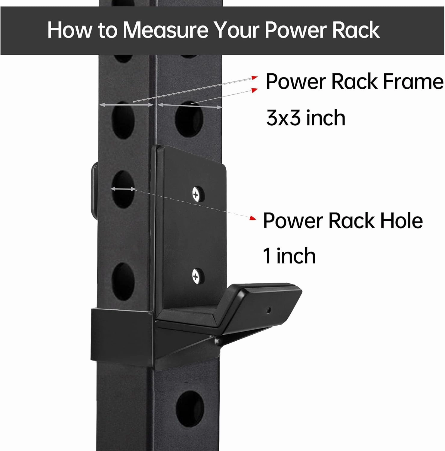 J Hooks for 3" x 3" Power Rack, Rubber Pad J-Hook for Power Cage, Bottom Reinforced Steel J Cups for Squat Rack