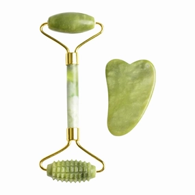 Jade Massage Roller Set Guasha Board Double Heads Jade Roller Face Natural Stone Massage Beauty Neck(Type a)