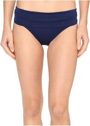 Jantzen Women's Solid Shirred Fold-Over Waist Full Coverage Swimsuit Bikini Bottom, Nocturne Blue, 10