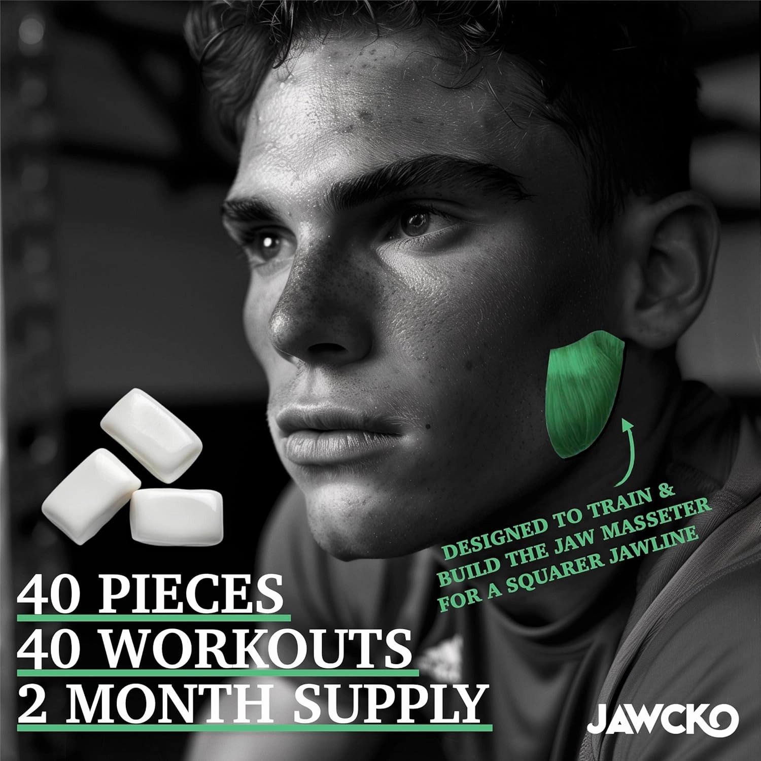 JAWCKO Ultra-Tough Jawline Chewing Gum | Get a Stronger, Squarer Jawline | Watermelon Jaw Training Hard Gum | 15X Strength | Chisel, Sculpt, Tone your Jaw | Facial Fitness Mewing Gum | 40 Pieces/Pack