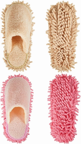 Jecery 2 Pair Microfiber Slippers Floor Cleaning Chenille Mop Slippers Base Board Cleaner Household Cleaning Tools for Wood Floor Dust Dirt Tool Supplies