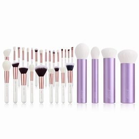 Jessup Brand 25pcs Professional Makeup Brush set (Pearl White/Rose Gold) Bundled with Face Kabuki Makeup Brushes Set T517