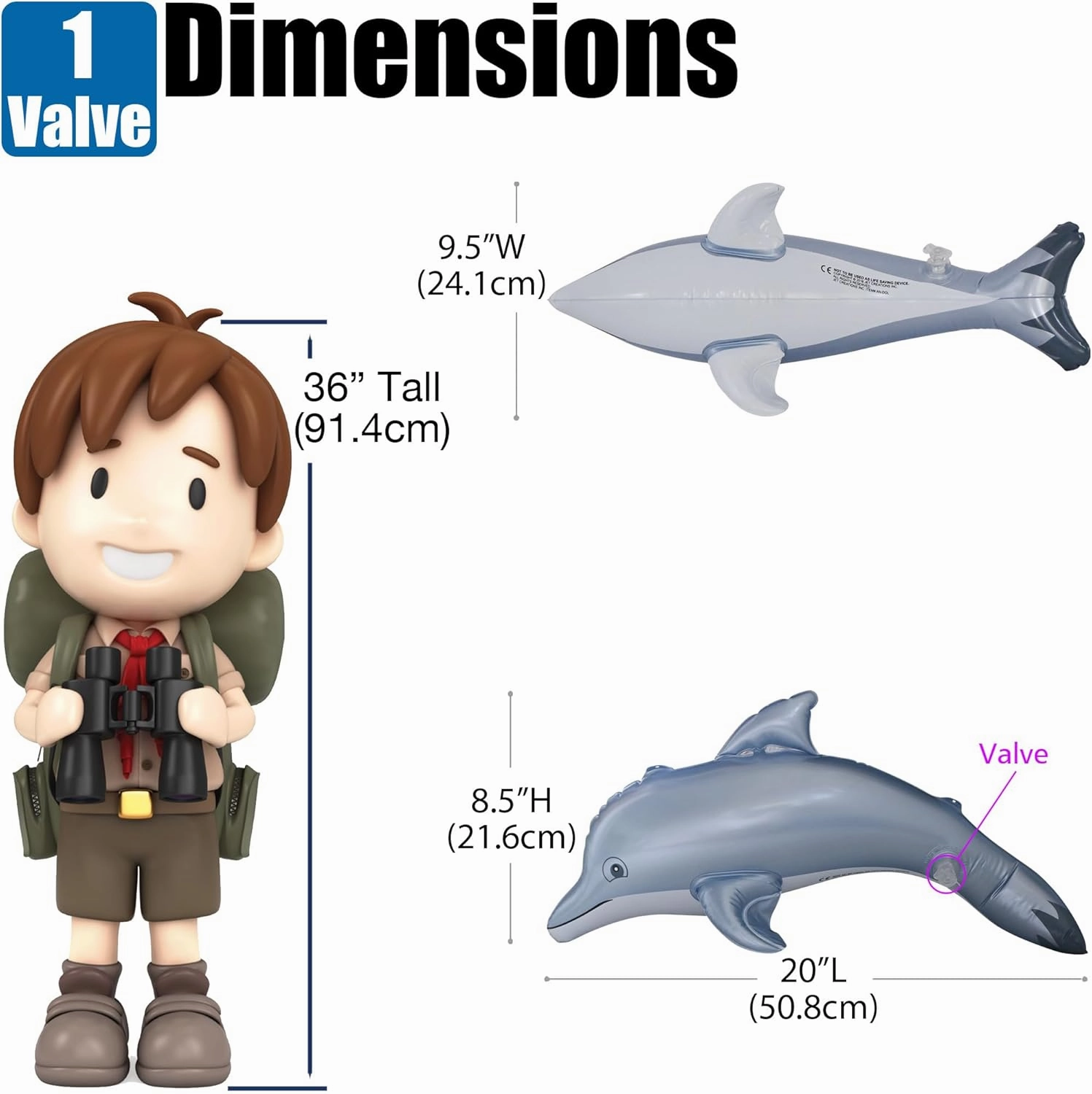 Jet Creations Inflatable Aquatic Animal 4pc Pack: Shark, Dolphin, Goldfish, Starfish, Crab, Penguin. 20  inch Long. Pool Toys, Photo Prop, Theme Party Centerpiece, VBS, Gifts for Kids 3 Year and up