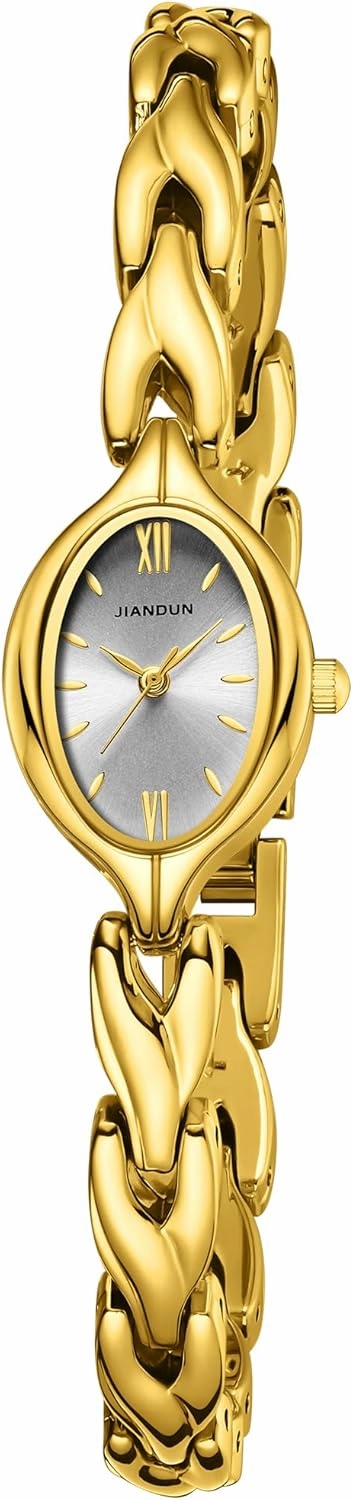 JIANDUN Vintage Women's Oval Bracelet Watch, Waterproof Stainless Steel Band with Adjustment Tool, Retro Ladies Quartz Wristwatch, Perfect for Daily Wear and Special Occasions