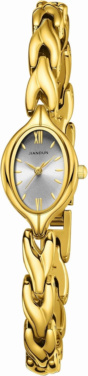 JIANDUN Vintage Women's Oval Bracelet Watch, Waterproof Stainless Steel Band with Adjustment Tool, Retro Ladies Quartz Wristwatch, Perfect for Daily Wear and Special Occasions