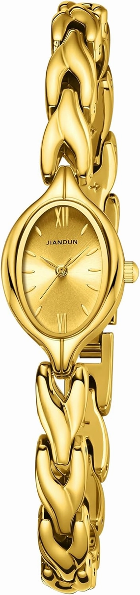 JIANDUN Vintage Women's Oval Bracelet Watch, Waterproof Stainless Steel Band with Adjustment Tool, Retro Ladies Quartz Wristwatch, Perfect for Daily Wear and Special Occasions