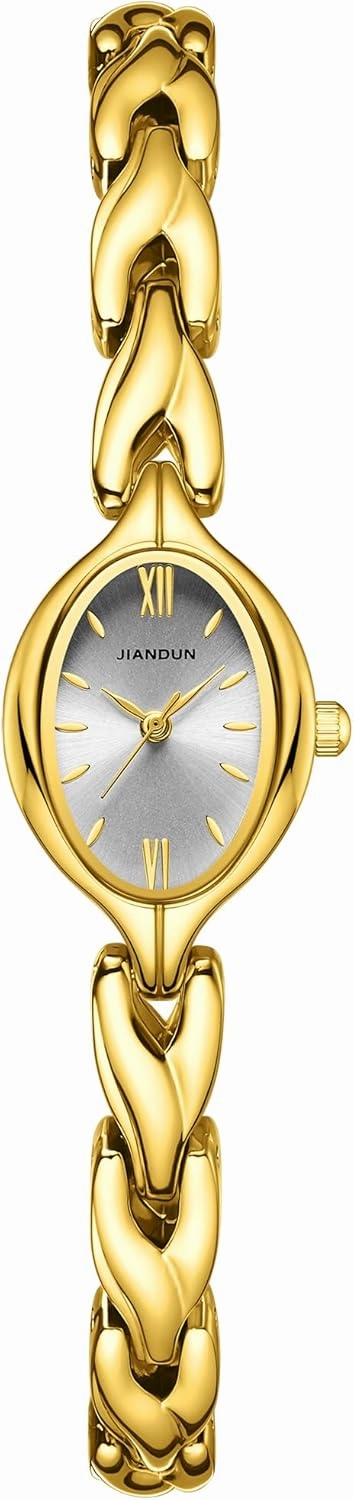 JIANDUN Vintage Women's Oval Bracelet Watch, Waterproof Stainless Steel Band with Adjustment Tool, Retro Ladies Quartz Wristwatch, Perfect for Daily Wear and Special Occasions