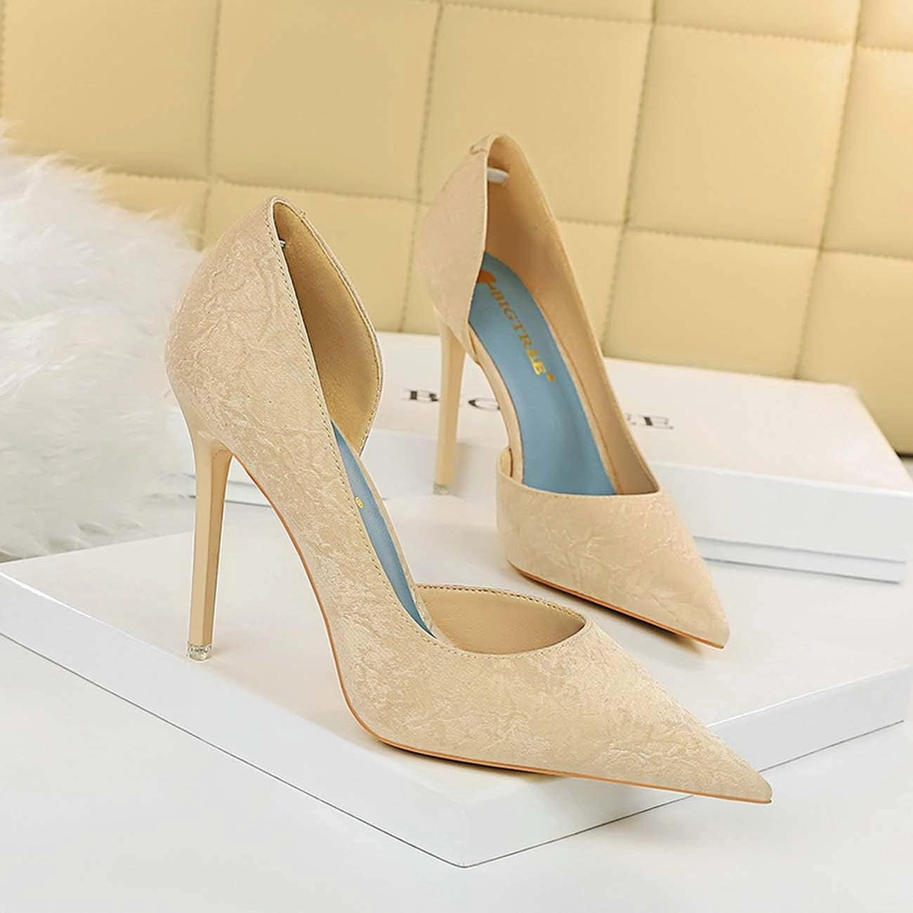 JOEupin Women Sexy Suede Pointed Toe Pumps High Heels Stilettos Prom Daily Classic Shoes
