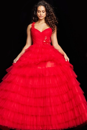 Jovani 37274 Single Strap Layered A-line Gown
