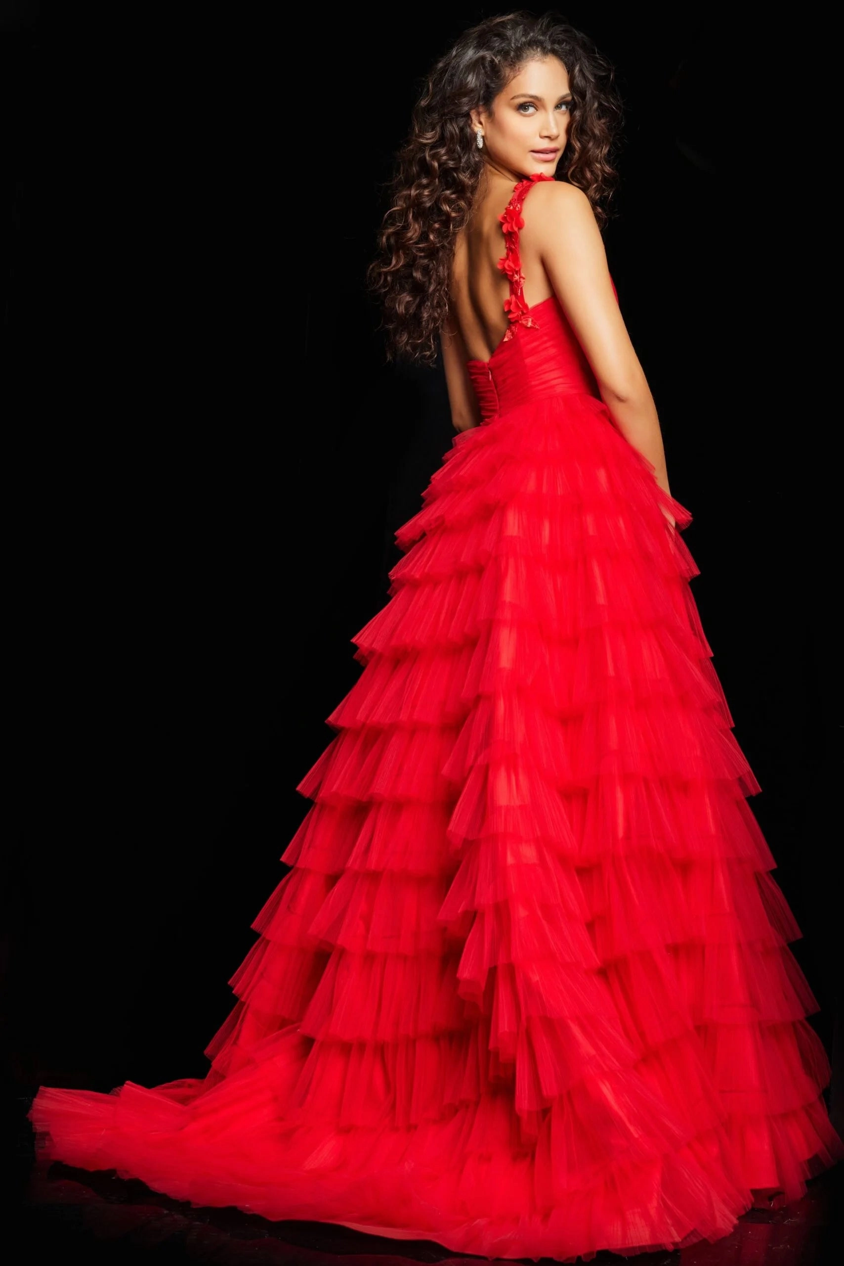 Jovani 37274 Single Strap Layered A-line Gown