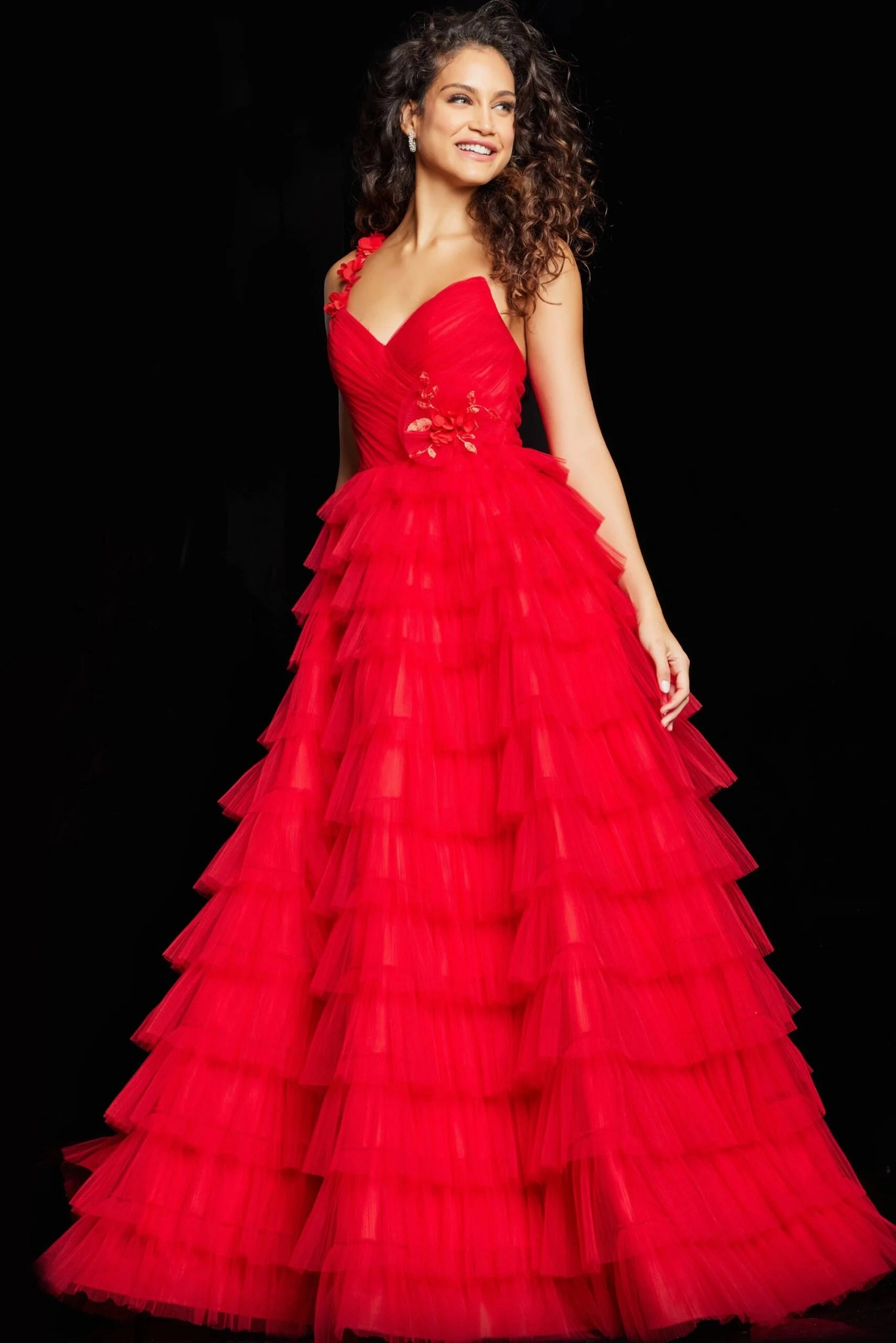 Jovani 37274 Single Strap Layered A-line Gown