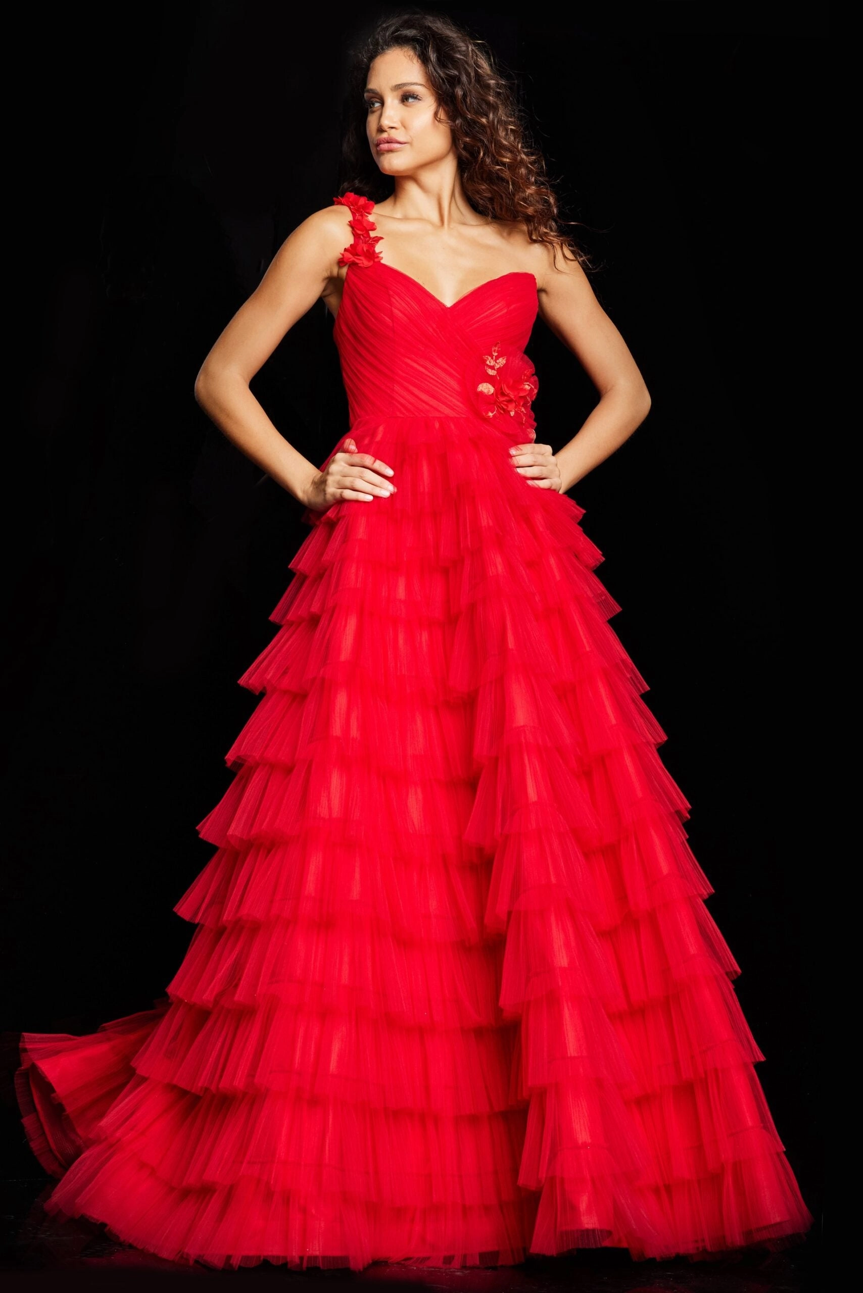 Jovani 37274 Single Strap Layered A-line Gown