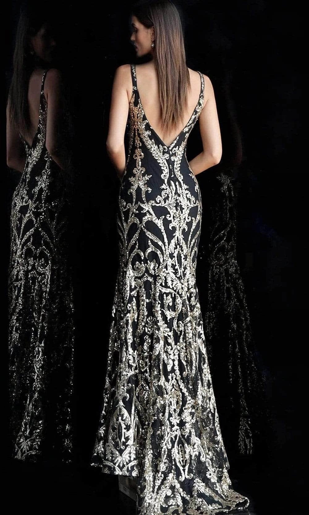 Jovani 63350SC - Sequined V-Cut Back Long Gown