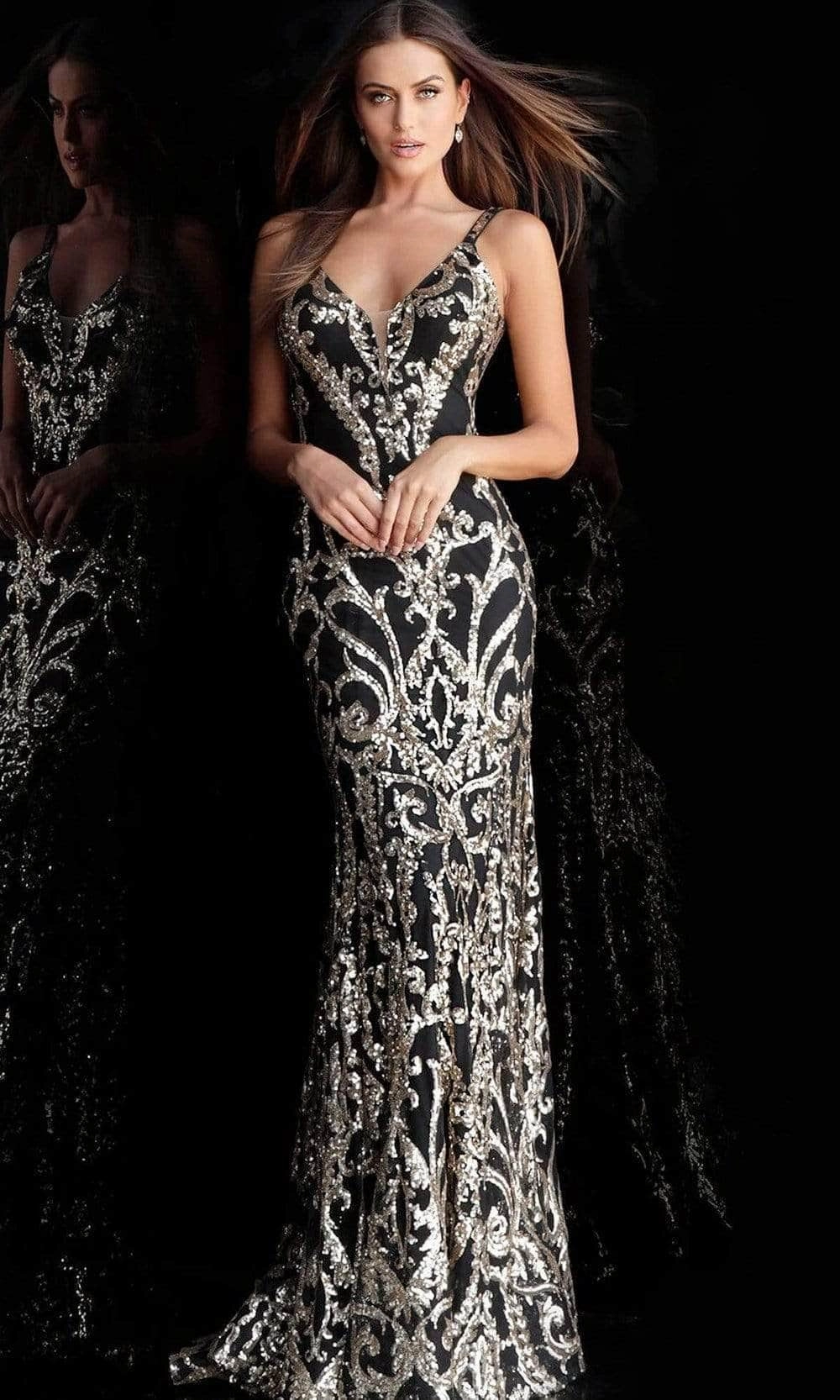 Jovani 63350SC - Sequined V-Cut Back Long Gown