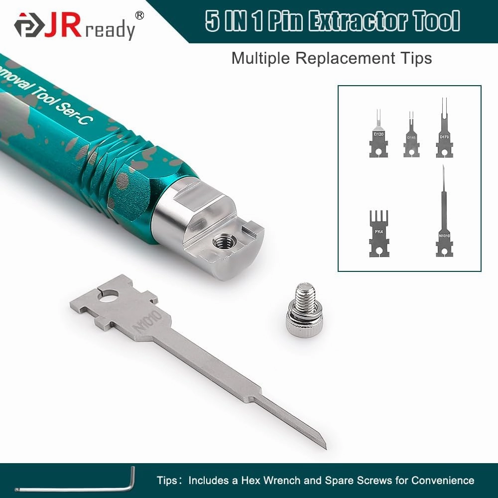 JRready ST5255-05 Pin Extractor Tool Kit Terminal Removal Tool with 5PCS Replacement Tips for Molex Mini-Fit Jr. Micro-Fit 3.0 3P/4P PC Fan, AMP Micro Mate-N-Lok Series Connectors