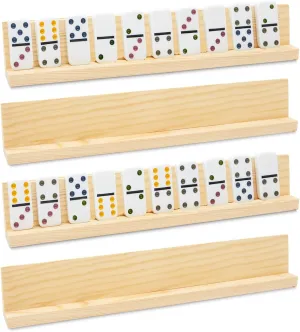 Juvale 4-Pack 13-Inch Wooden Domino Holder Trays & Racks - Dominoes Table for Adults, Set of 4 Racks for Mexican Train, Chicken Foot & Mahjong Game