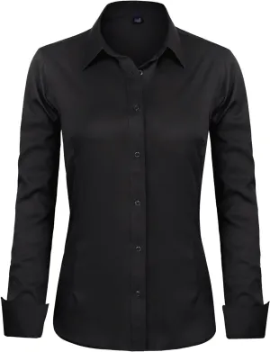 J.VER Womens Dress Shirts Long Sleeve Button Down Shirts Wrinkle-Free Solid Work Blouse