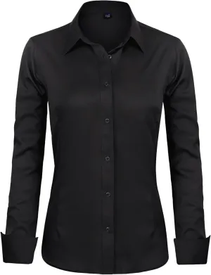J.VER Womens Dress Shirts Long Sleeve Button Down Shirts Wrinkle-Free Solid Work Blouse
