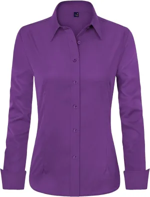 J.VER Womens Dress Shirts Long Sleeve Button Down Shirts Wrinkle-Free Solid Work Blouse