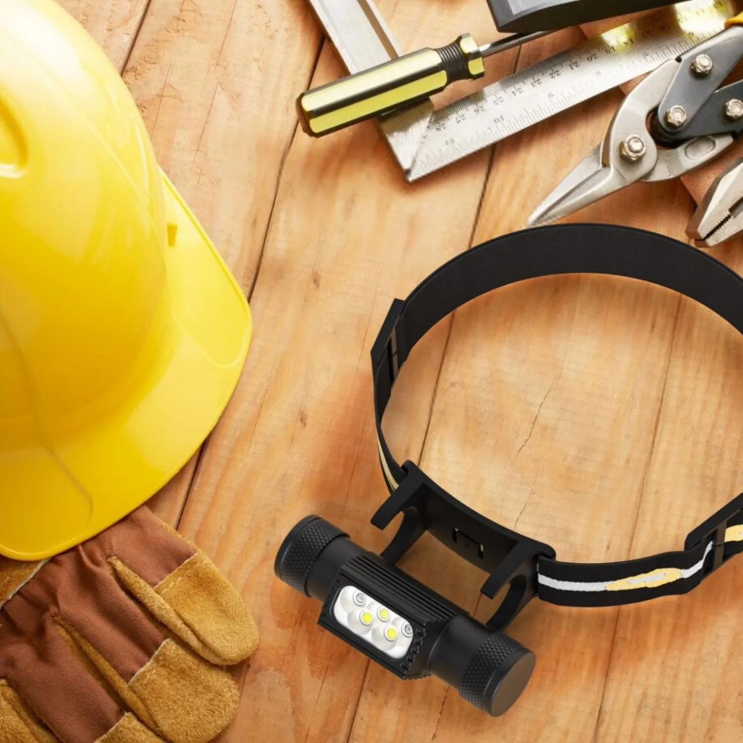 K-Bern Hard Hat Headlamp. Rechargeable. 1200 Lumen, Ultra Bright Head Lights for Forehead. Waterproof, Lightweight Aluminum, 3350mAh Battery, Perfect for Dog Walking, Camping, Hiking & Projects