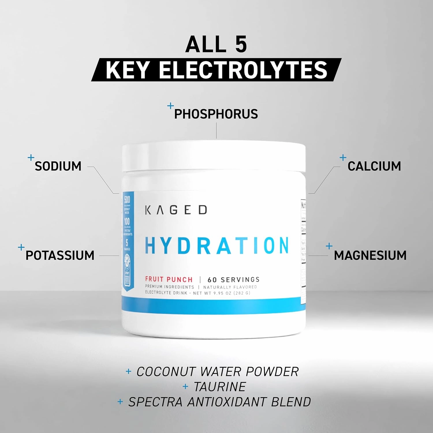 Kaged Electrolyte Hydration Powder, Hydracharge Fruit Punch, Sports Drink for Men and Women, Pre, Post, Intra Workout Supplement, 60 Servings