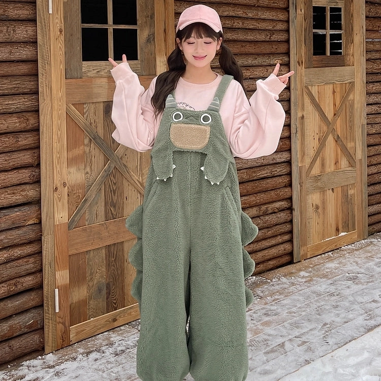 Kawaii Green Dinosaur Overalls