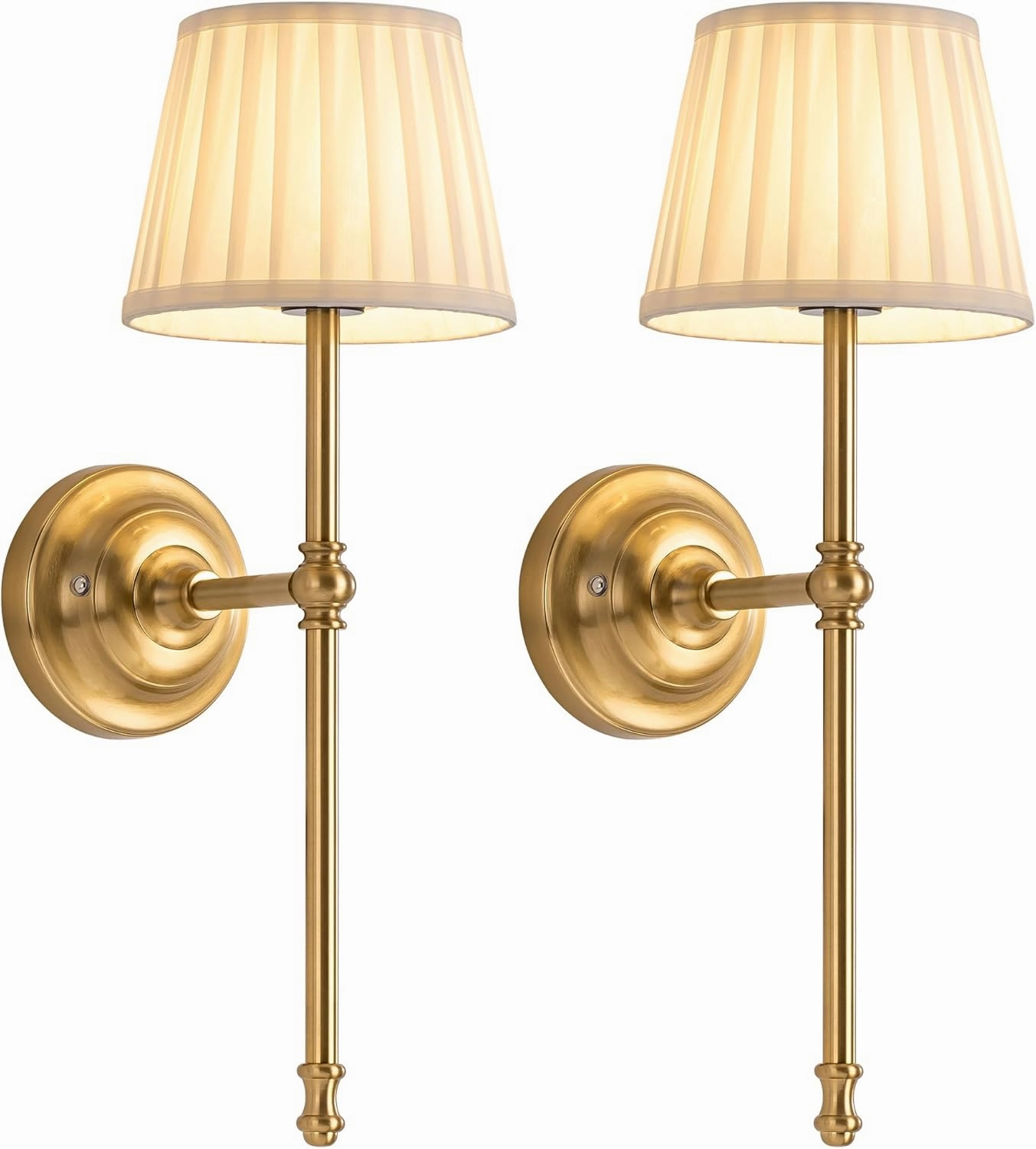 KDG Cordless Wall Sconces Set of 2, Small Wireless 5200mAh Rechargeable Battery Fabric LED Wall Lamps, Portables Lightings for Wall Painting, Living Room, Bedroom, Hallway, Gifts, Night Light (Gold)