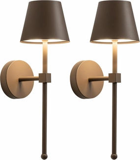 KDG Cordless Wall Sconces Set of 2, Wireless 5200mAh Rechargeable Battery LED Wall Lamps, Wall Lightings for Wall Painting, Outdoor, Garden, Living Room, Bedside, Hallway, Gifts, Night Light (Brown)