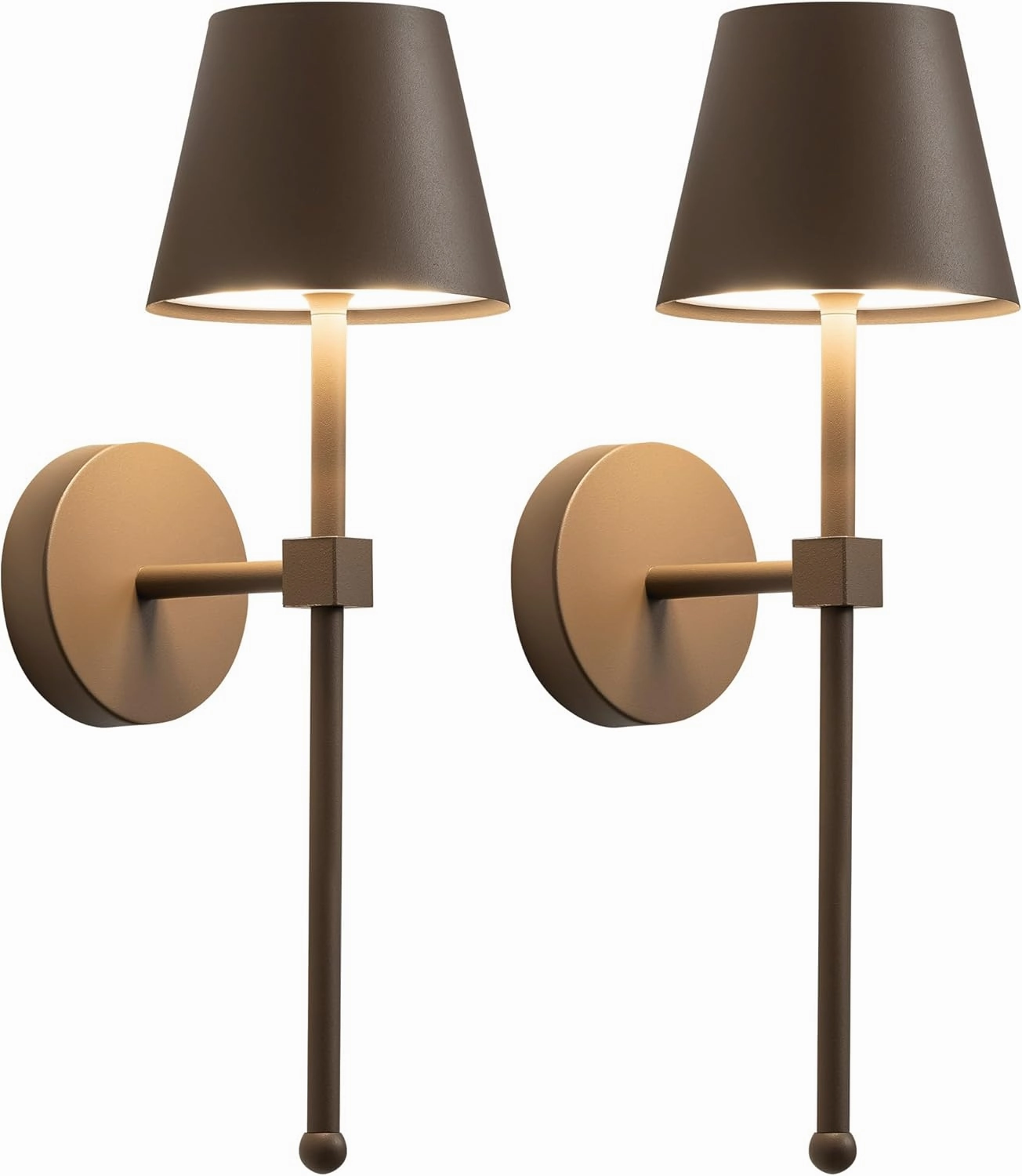 KDG Cordless Wall Sconces Set of 2, Wireless 5200mAh Rechargeable Battery LED Wall Lamps, Wall Lightings for Wall Painting, Outdoor, Garden, Living Room, Bedside, Hallway, Gifts, Night Light (Brown)