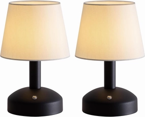 KDG Modern Cordless Small Table Lamp Set of 2, Portable LED Fabric Shade Desk Lamps, 5000mAh Rechargeable Battery Operated Lighting for Bedroom, Bedside, Bar, Living Room, Dining Room (Black)