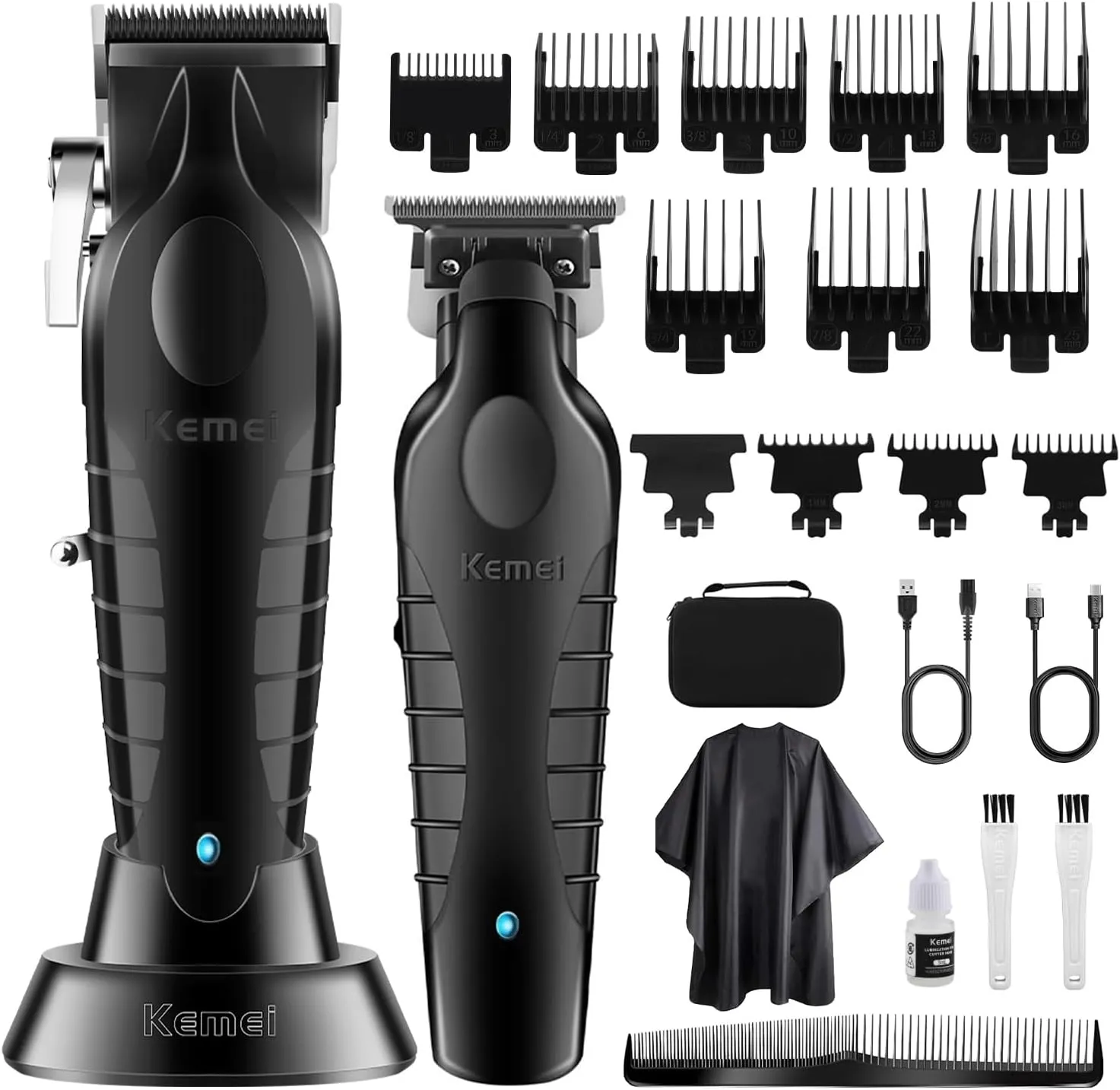 KEMEI Hair Clipper and Trimmer Set Professional Cordless Hair Clipper for Men Electric Beard Trimmers Barber Hair Cuttings Kit, T Blade Trimmers for Men, KM-2296，KM-2299